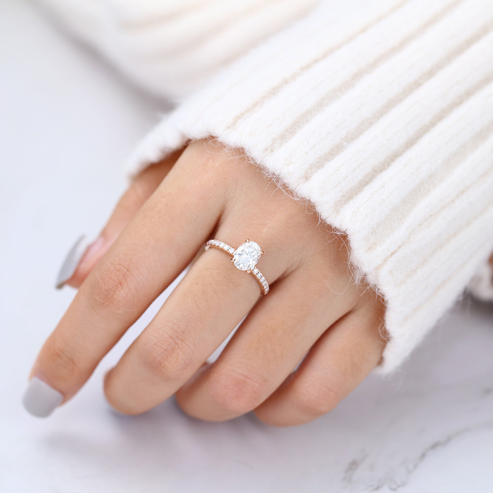 1.33 CT Oval Pave Lab-Grown Diamond Engagement Ring