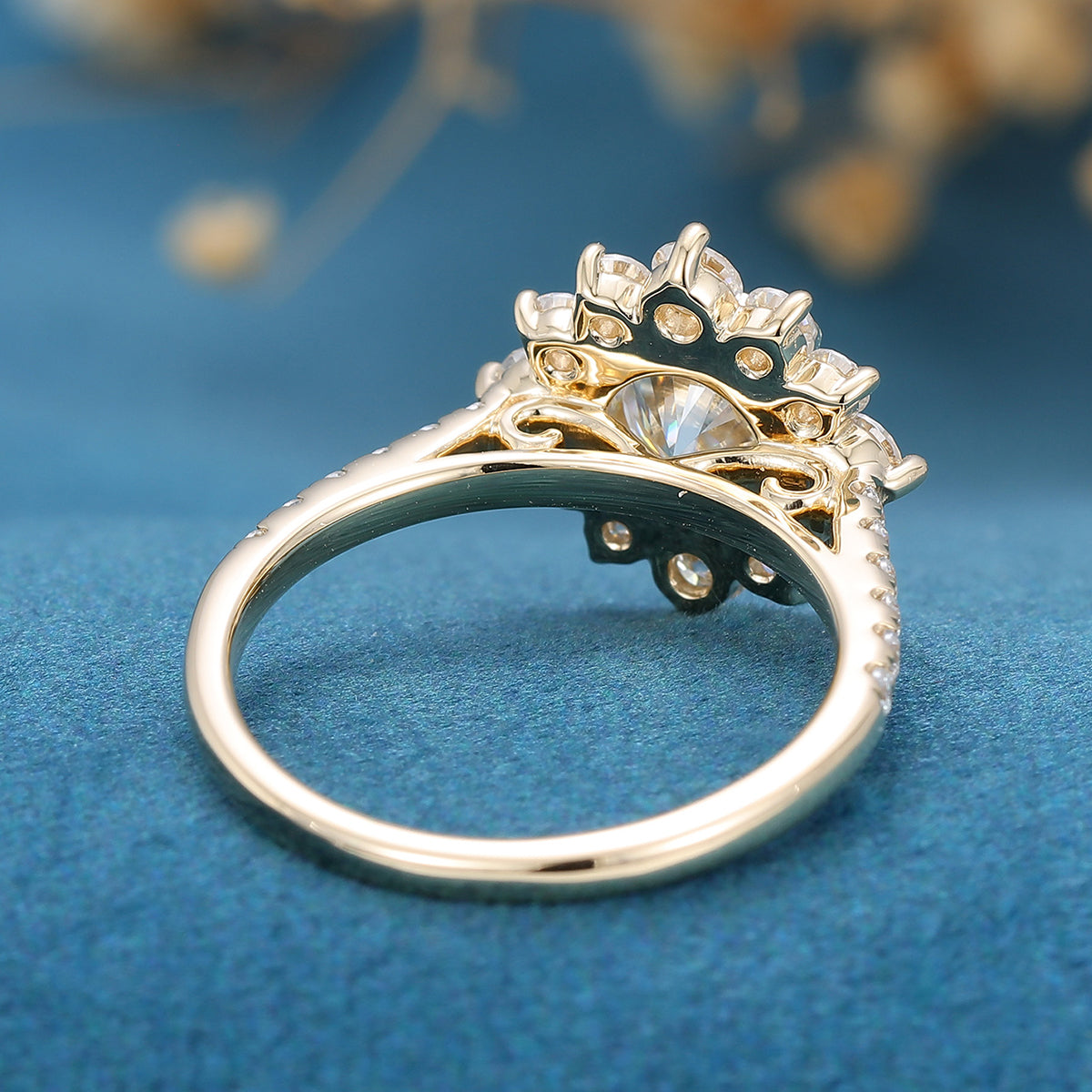 0.88 CT Round Halo & Pave Lab Grown Diamond Engagement Ring