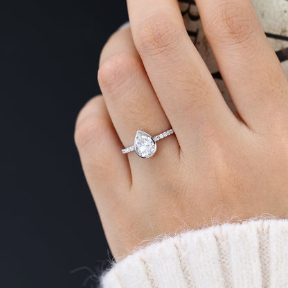 1 CT Pear Pave & Bezel Lab-Grown Diamond Engagement Ring