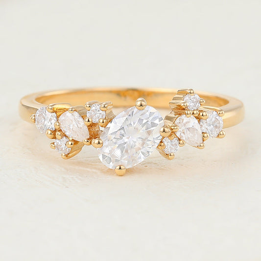 0.85 CT Pear Cluster Moissanite Engagement Ring