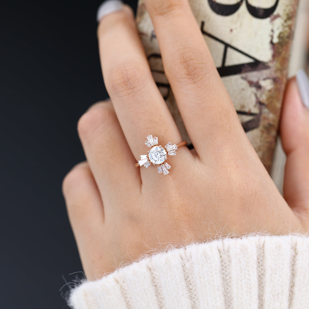 0.68 CT Round Vintage Cluster Moissanite Engagement Ring