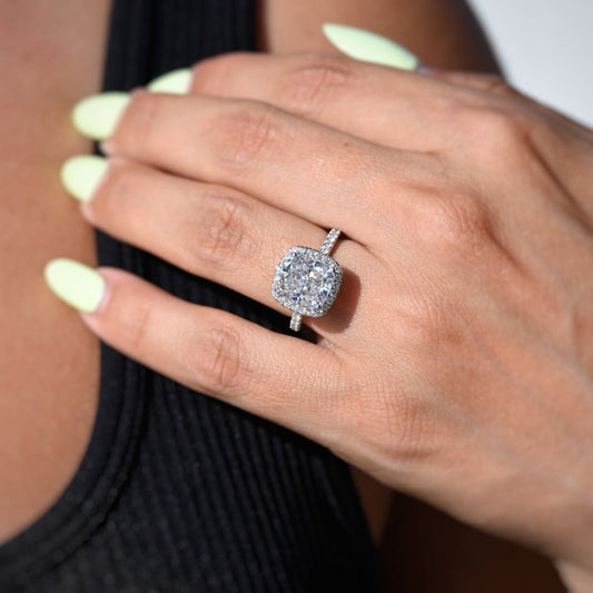 Stunning 3.46 CT Cushion Moissanite Engagement Ring with Halo & Pave Design 2