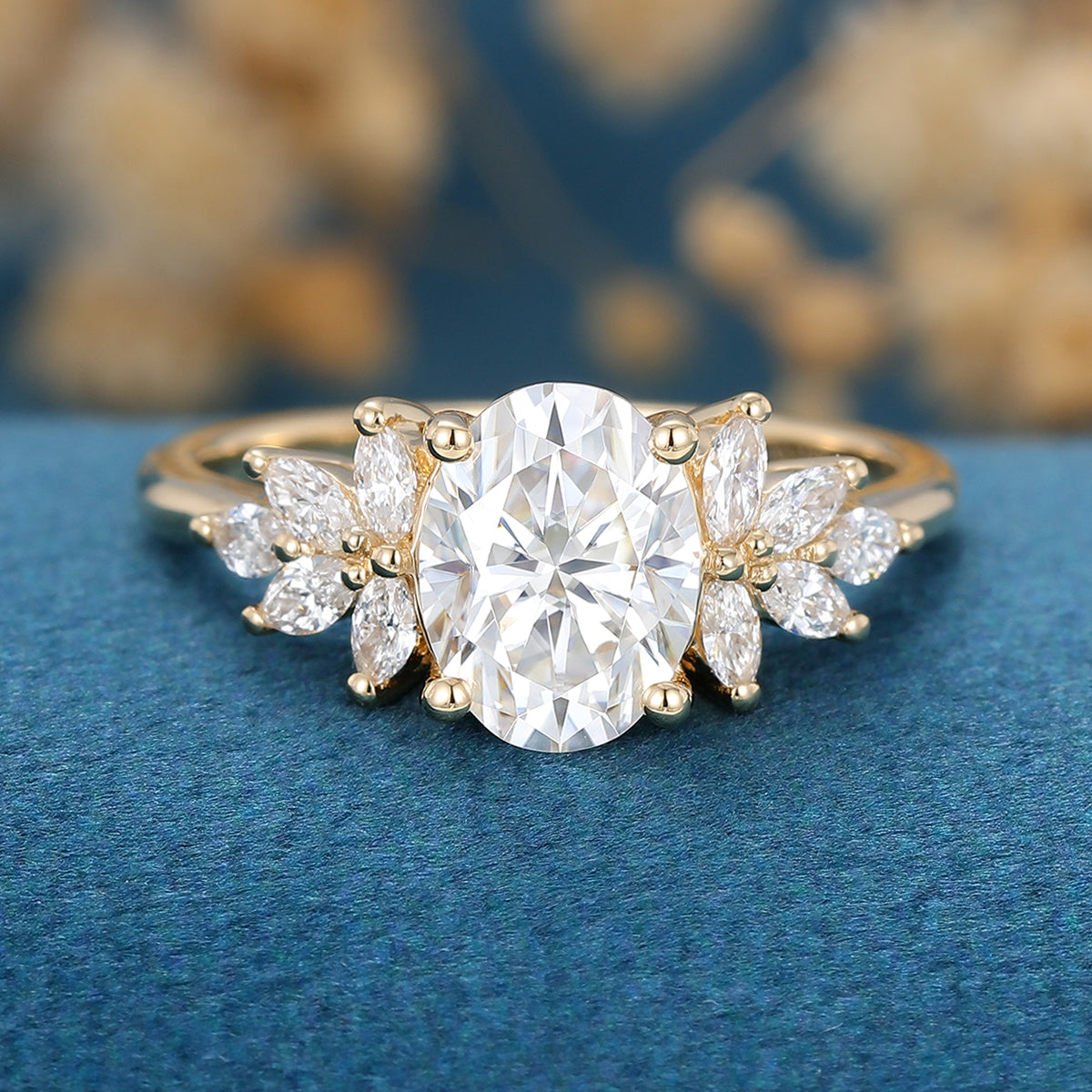 1.33 CT Oval Cluster Lab Grown Diamond Engagement Ring