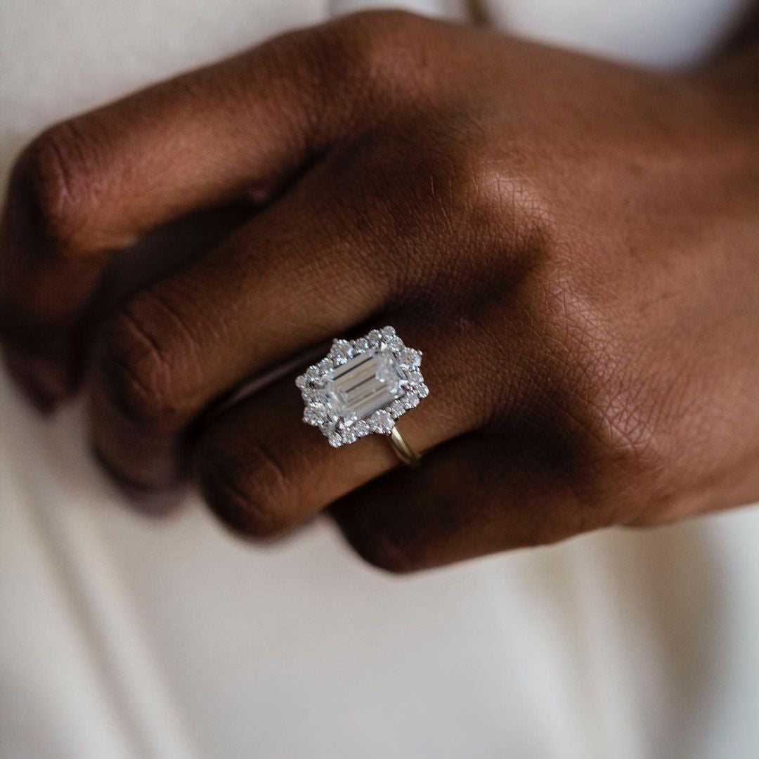 3.35 CT Emerald Halo Lab Grown Diamond Engagement Ring