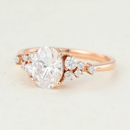 1.33 CT Oval Cluster Lab-Grown Diamond Engagement Ring