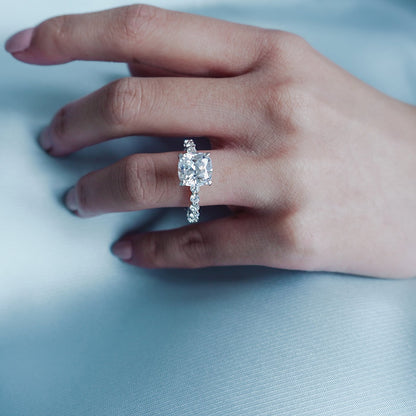 3.0 CT Cushion Hidden Halo & Pave Lab Grown Diamond Engagement Ring
