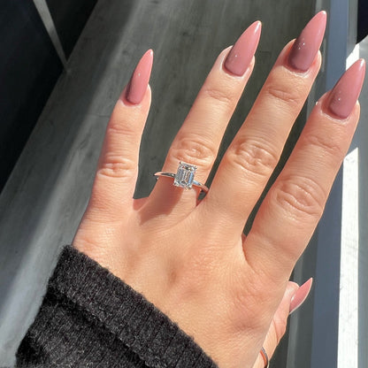 Stunning 1.70 CT Emerald Moissanite Engagement Ring with Hidden Halo Design 2