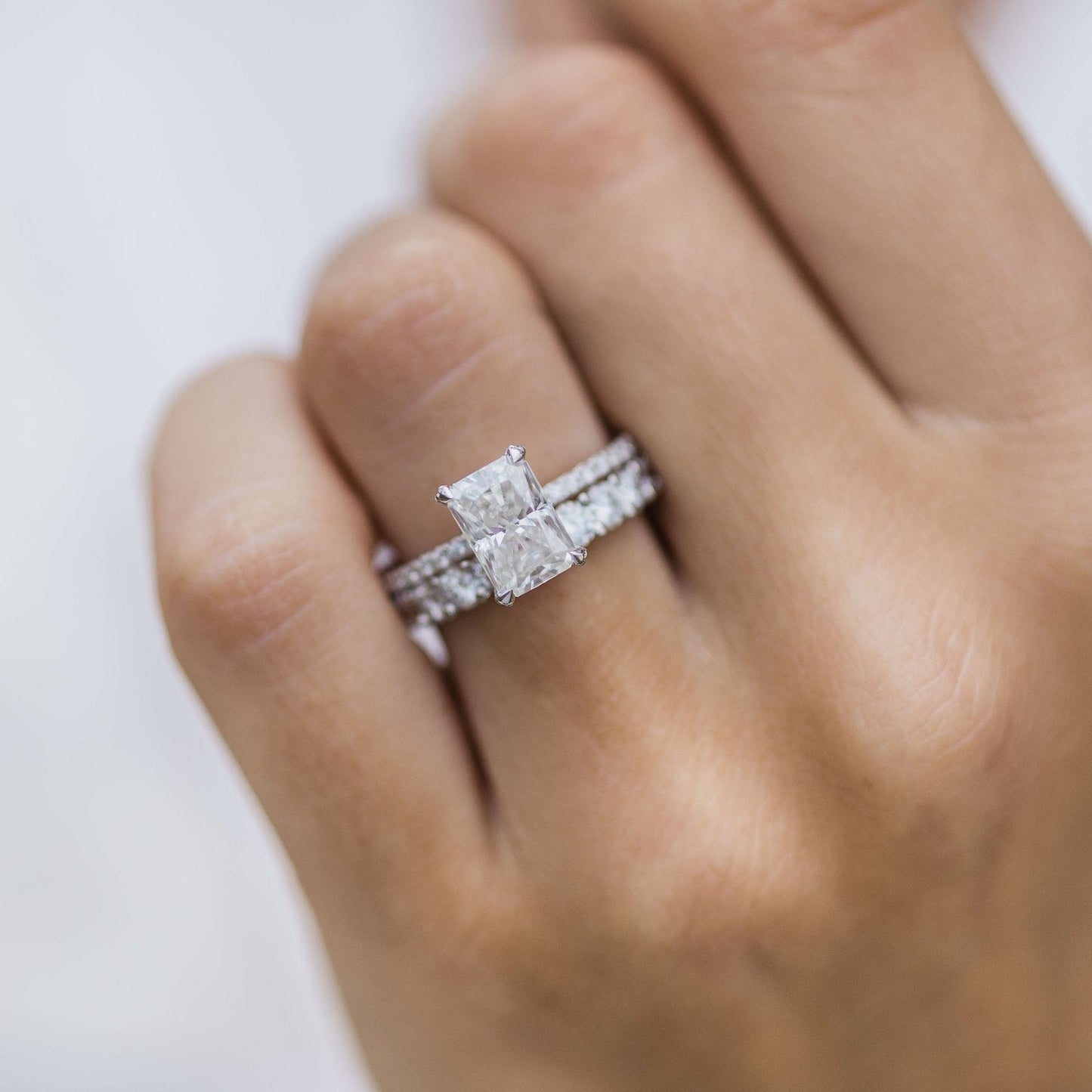 2 CT Radiant Pave Lab Grown Diamond Engagement Ring
