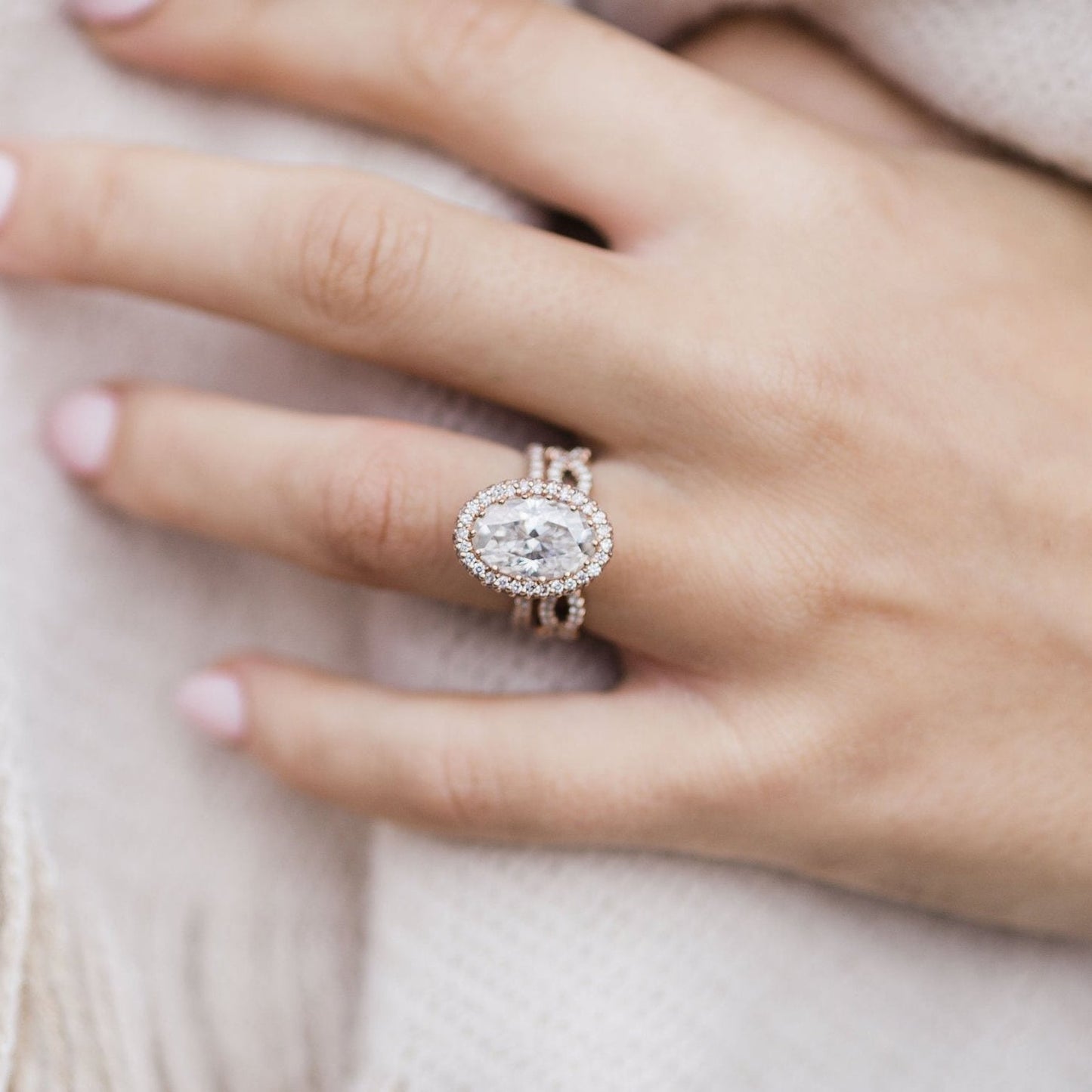 3.9 CT Oval Halo & Pave Lab Grown Diamond Engagement Ring