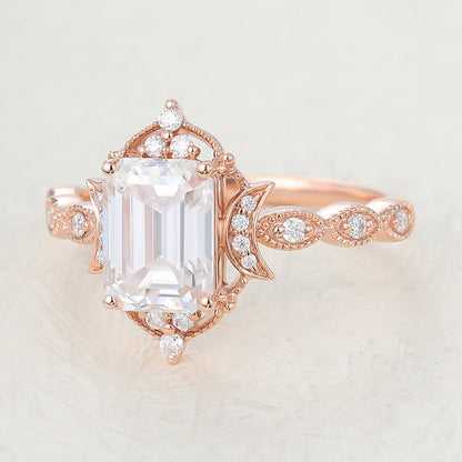 1.6 CT Emerald Vintage Cluster Lab-Grown Diamond Engagement Ring