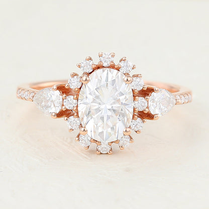 1.33 CT Oval Cluster & Pave Lab-Grown Diamond Engagement Ring