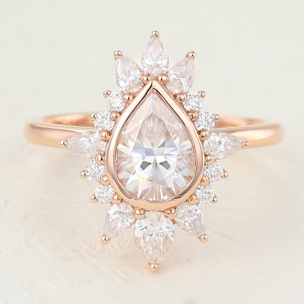 0.57 CT Pear Cluster Moissanite Engagement Ring