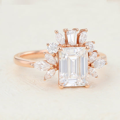 1.6 CT Emerald Cluster Moissanite Engagement Ring