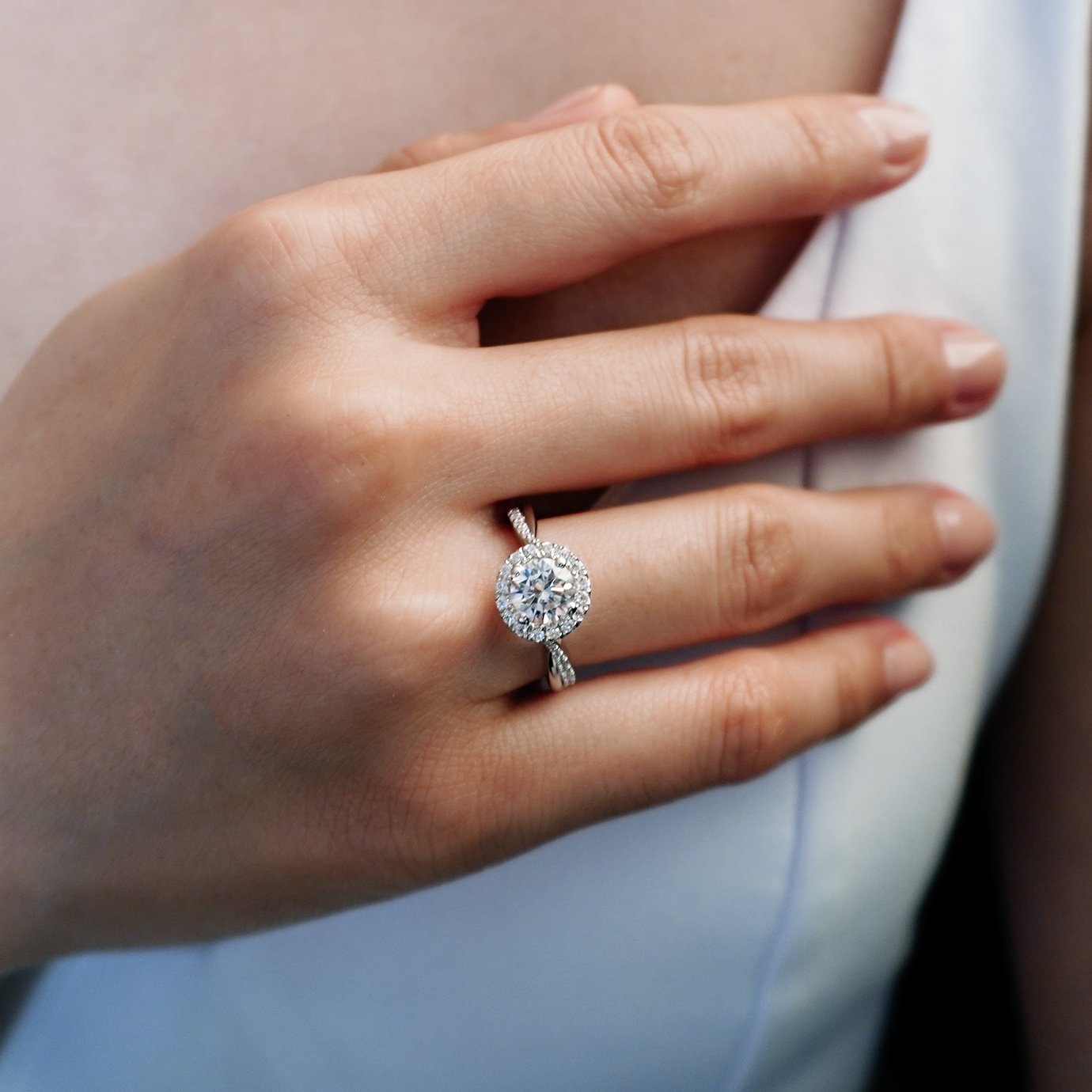 1.0 CT Round Crisscross Pave Lab Grown Diamond Engagement Ring