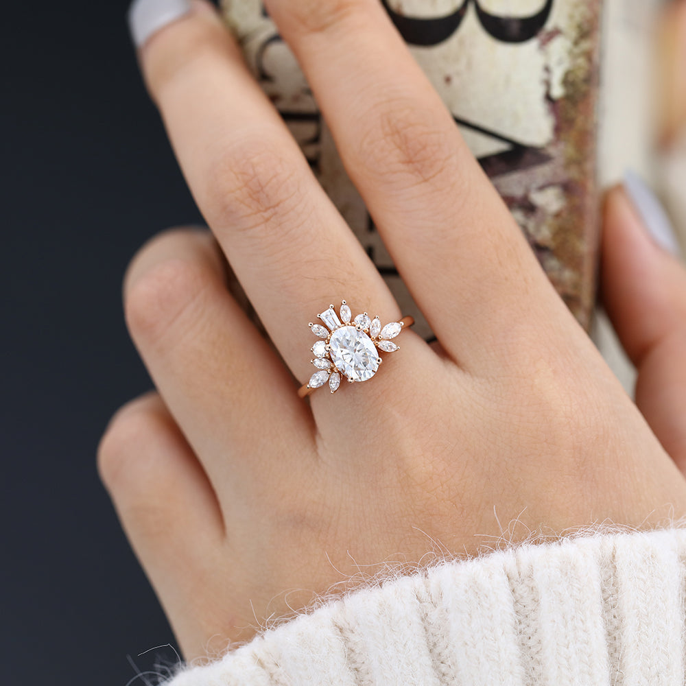 1.33 CT Oval Cluster Moissanite Engagement Ring