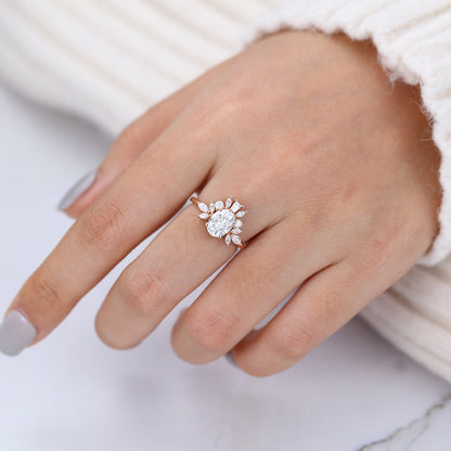 1.33 CT Oval Cluster Moissanite Engagement Ring