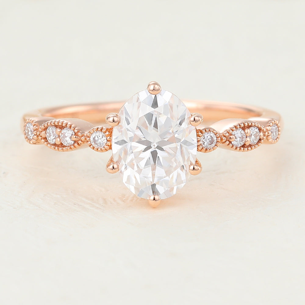 1.33 CT Oval Milgrain Pave Lab-Grown Diamond Engagement Ring