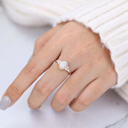 0.84 CT Oval Cluster Moissanite Engagement Ring