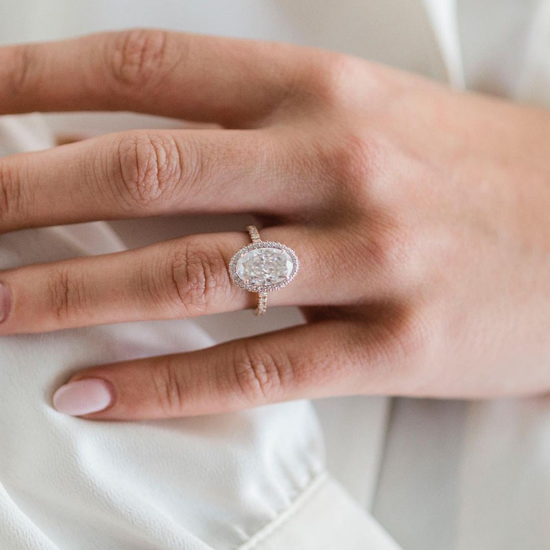 4 CT Oval Halo & Pave Lab Grown Diamond Engagement Ring