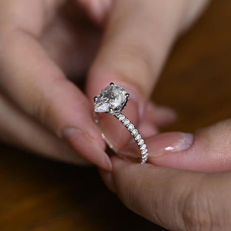 Stunning 1.0 - 2.0 CT Pear Moissanite Engagement Ring with Pave Design 2