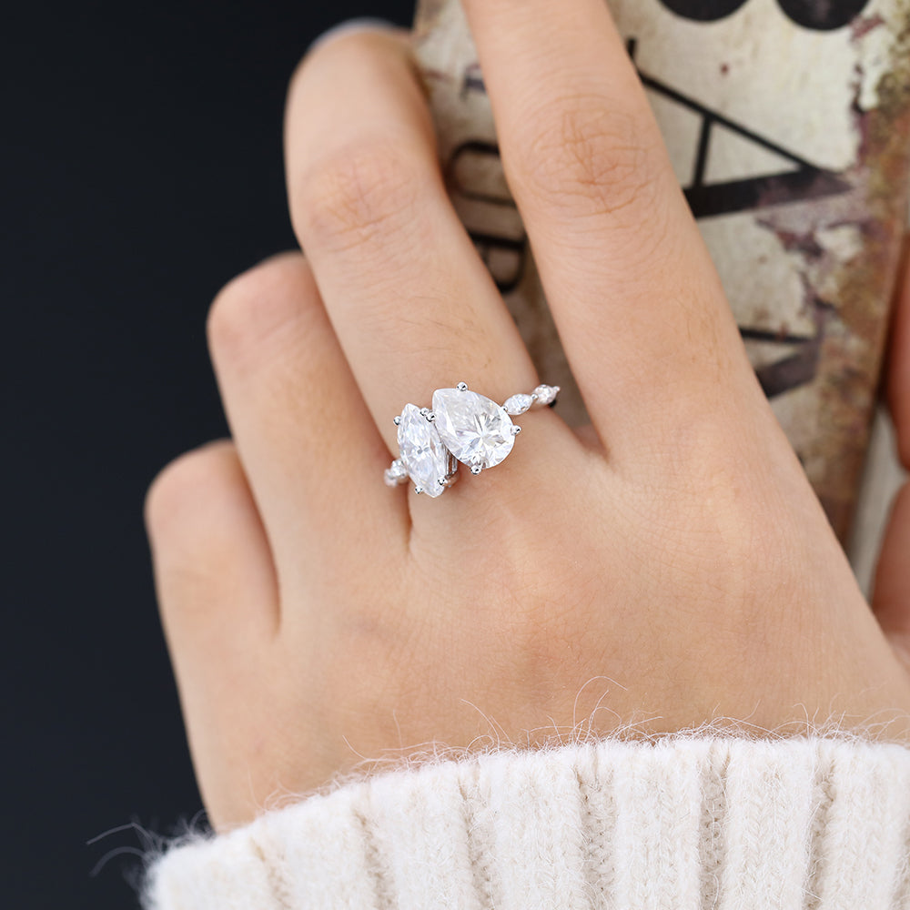 2.83 CT Pear & Marquise Cluster Moissanite Engagement Ring