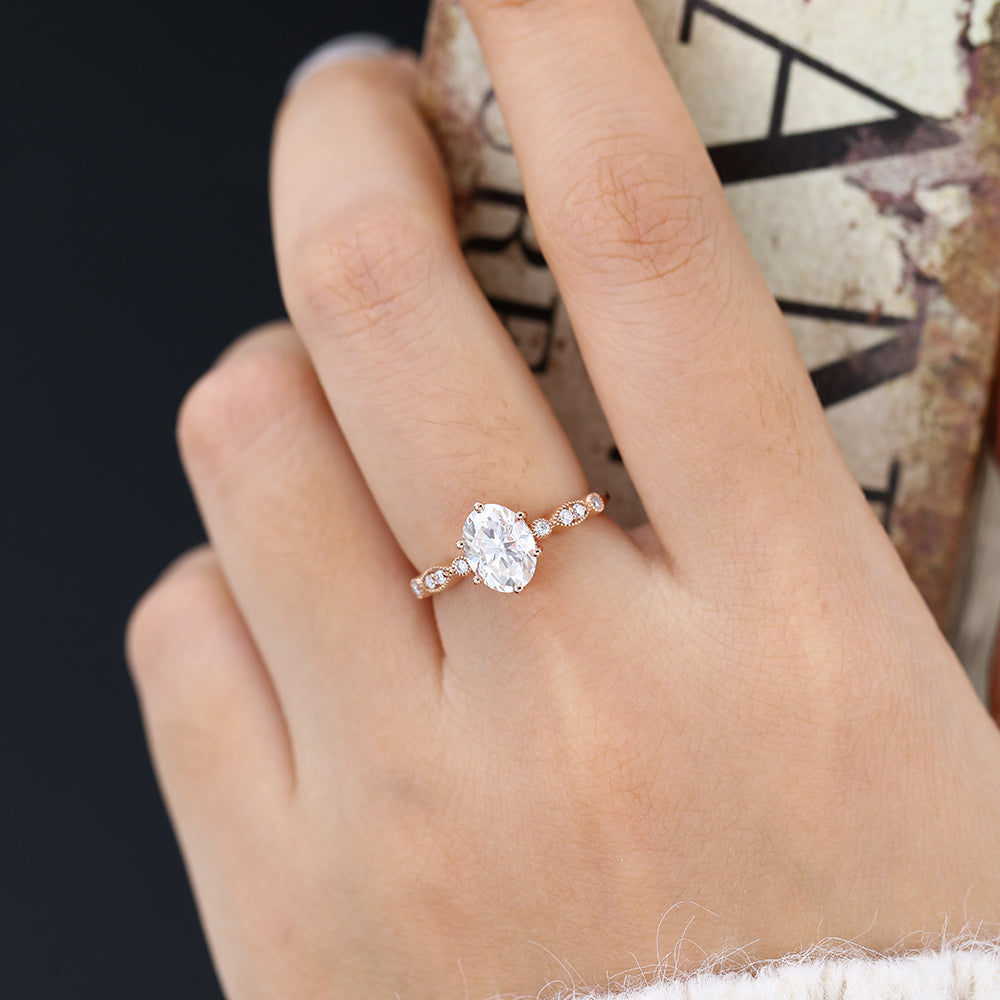 1.33 CT Oval Milgrain Pave Lab-Grown Diamond Engagement Ring