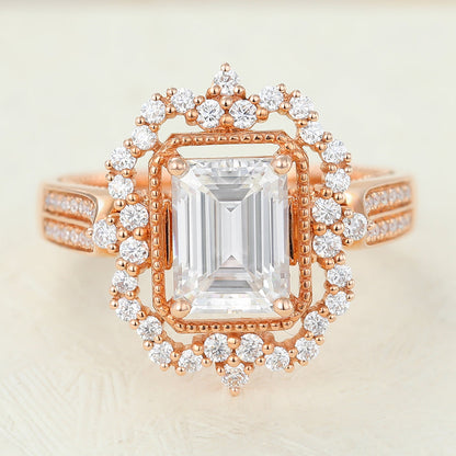 1.6 CT Emerald Cluster & Pave Lab-Grown Diamond Engagement Ring