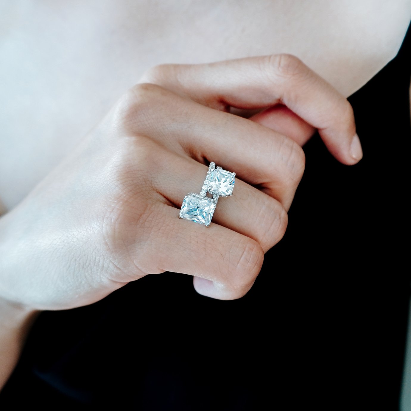 3.0 CT Radiant Hidden Halo & Pave Lab Grown Diamond Engagement Ring