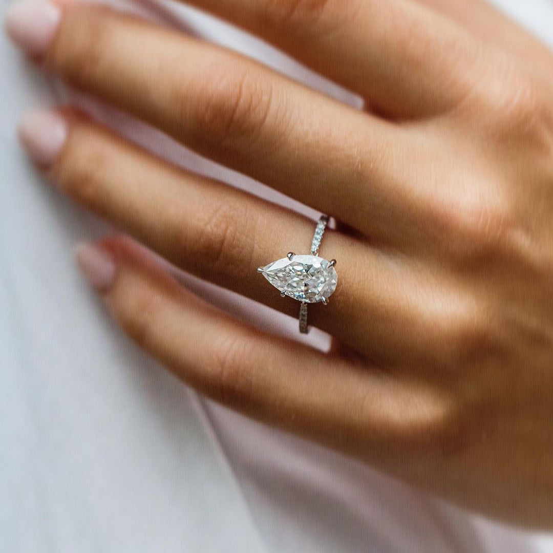 4.1 CT Pear Pave Lab Grown Diamond Engagement Ring