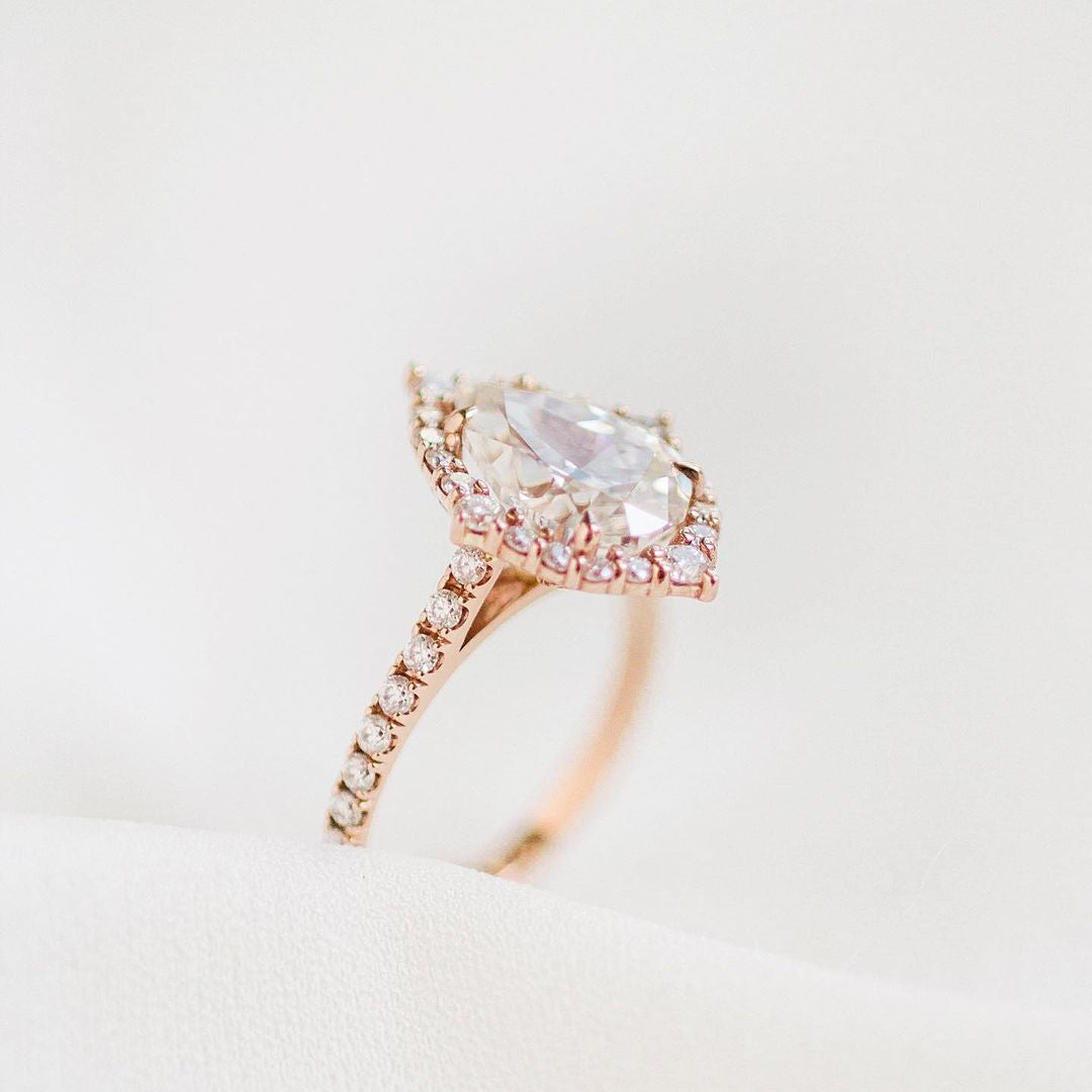 3 CT Pear Halo & Pave Lab Grown Diamond Engagement Ring