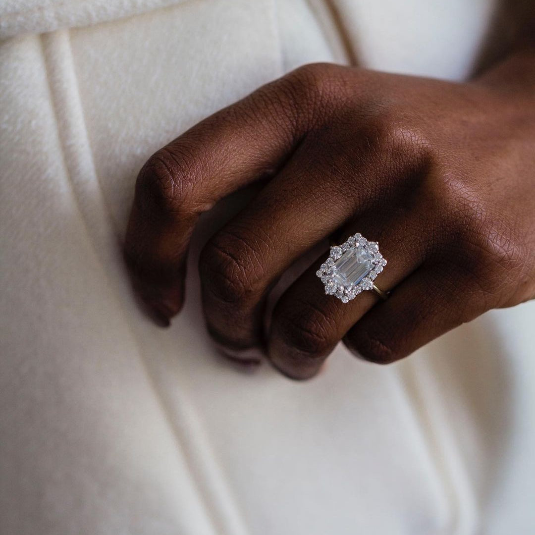 3.35 CT Emerald Halo Lab Grown Diamond Engagement Ring