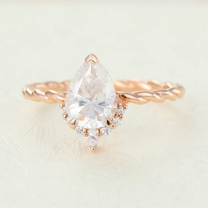 0.9 CT Pear Cluster & Twisted Shank Lab-Grown Diamond Engagement Ring