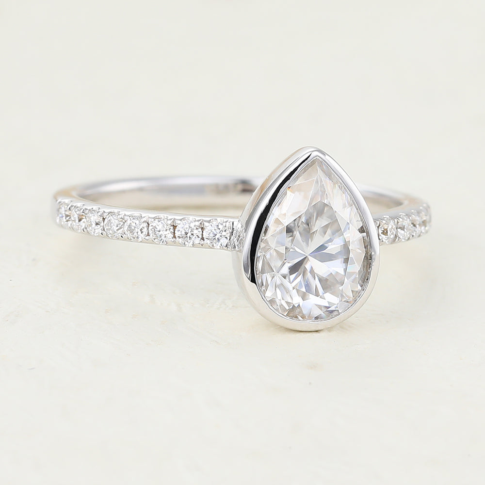 1 CT Pear Pave & Bezel Lab-Grown Diamond Engagement Ring