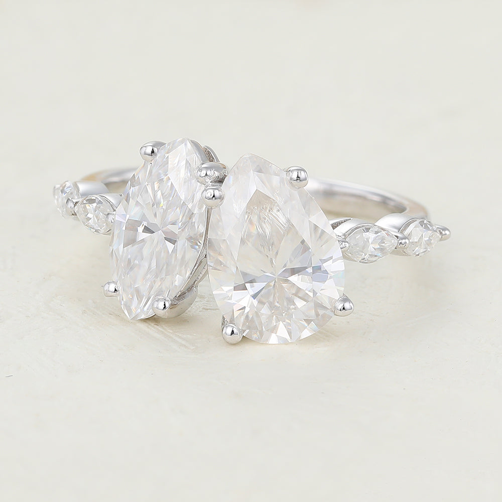 2.83 CT Pear & Marquise Cluster Moissanite Engagement Ring