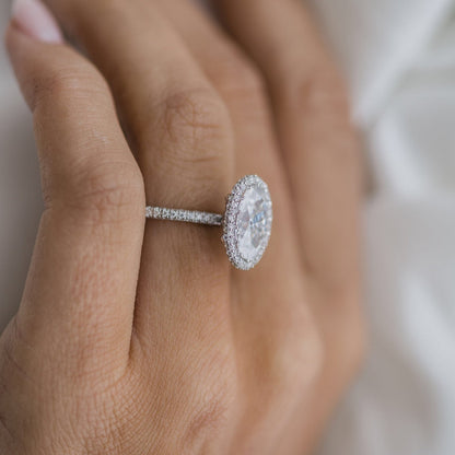 3.85 CT Oval Halo & Pave Lab Grown Diamond Engagement Ring