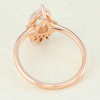 0.85 CT Pear Cluster Moissanite Engagement Ring