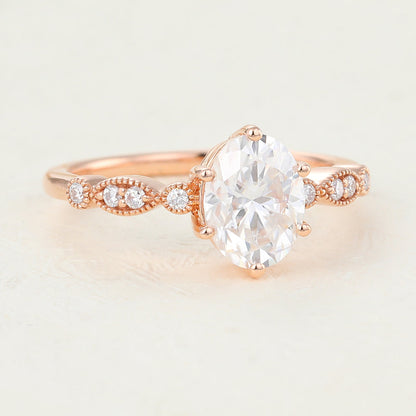 1.33 CT Oval Milgrain Pave Lab-Grown Diamond Engagement Ring