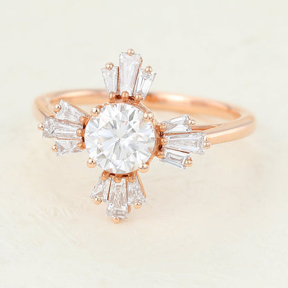 0.68 CT Round Vintage Cluster Moissanite Engagement Ring