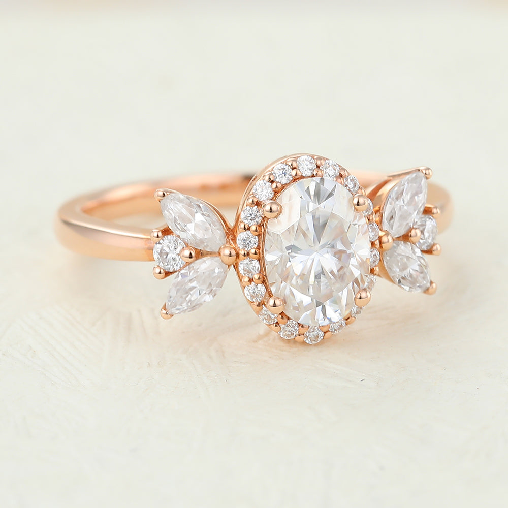 0.84 CT Oval Cluster Moissanite Engagement Ring
