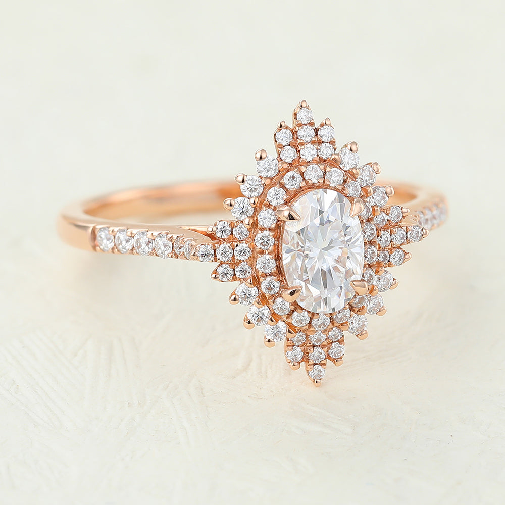 0.43 CT Oval Cluster & Pave Moissanite Engagement Ring