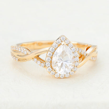 0.43 CT Pear Halo Pave & Criss-Cross Lab-Grown Diamond Engagement Ring