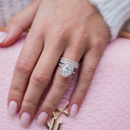 3.9 CT Oval Halo & Pave Lab Grown Diamond Engagement Ring