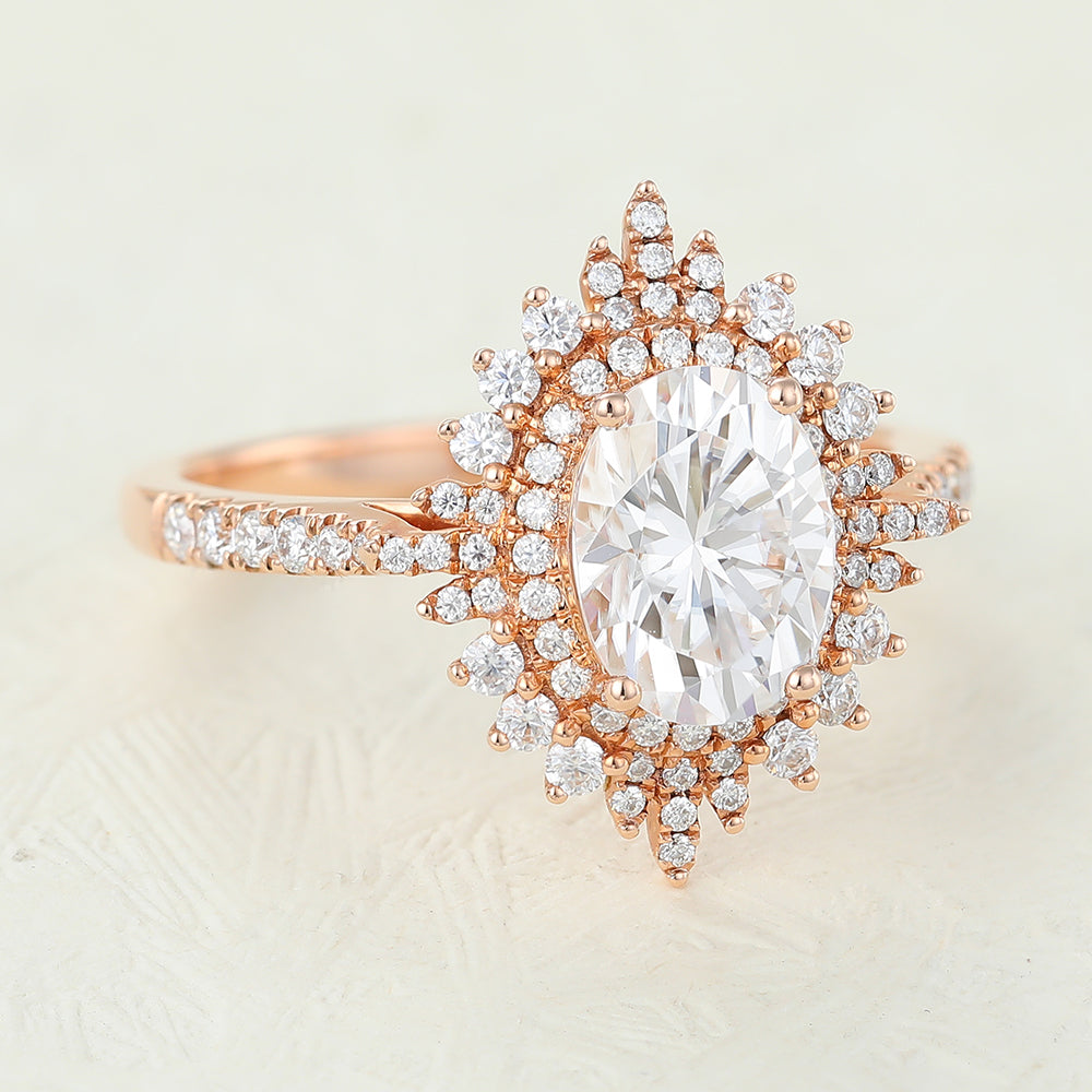 1.33 CT Oval Cluster & Pave Moissanite Engagement Ring