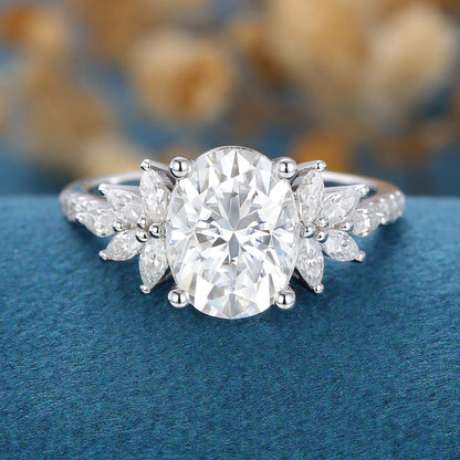 1.91 CT Oval Cluster Lab Grown Diamond Engagement Ring