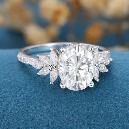 1.91 CT Oval Cluster Lab Grown Diamond Engagement Ring