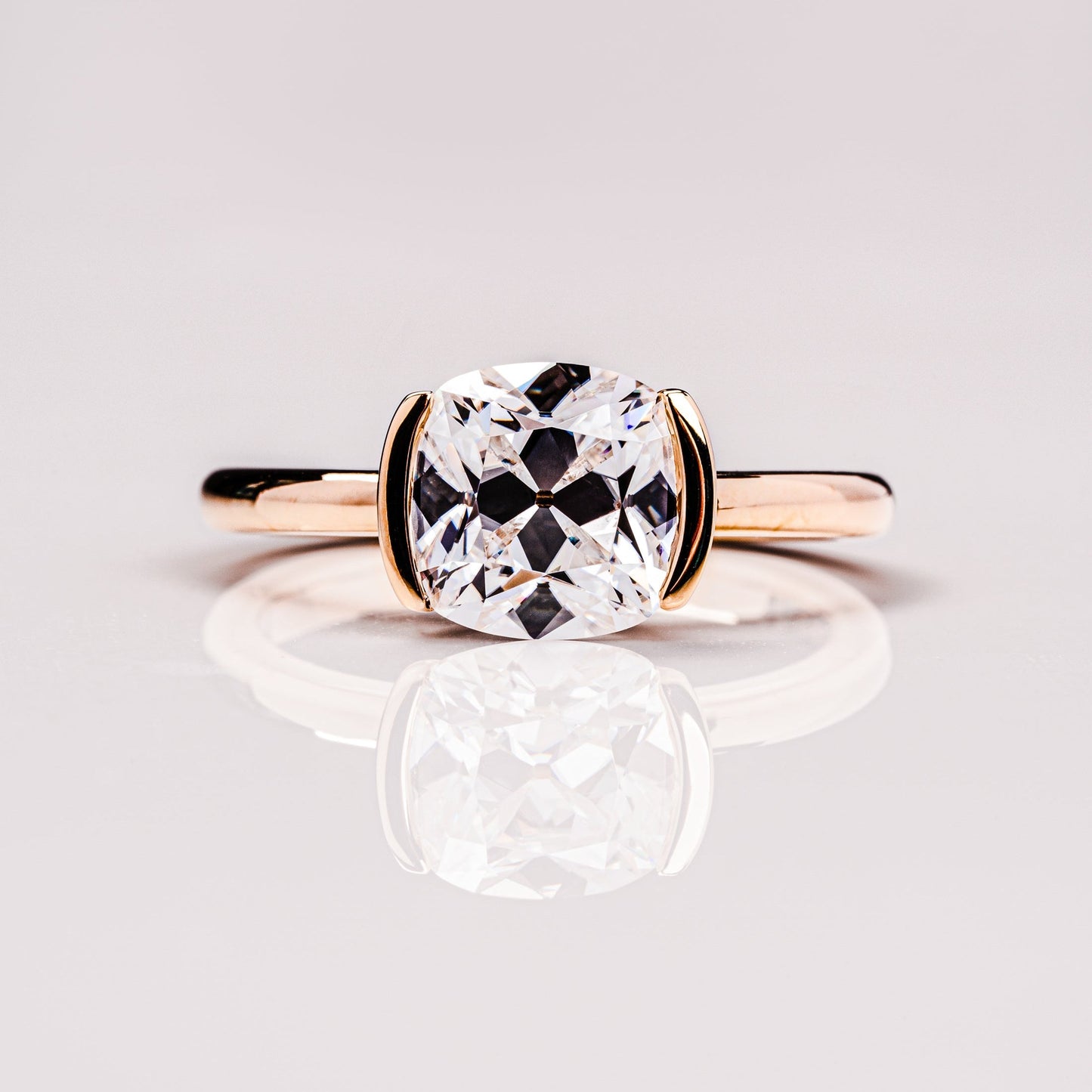 2.54 CT Cushion Solitaire & Half Bezel Moissanite Engagement Ring