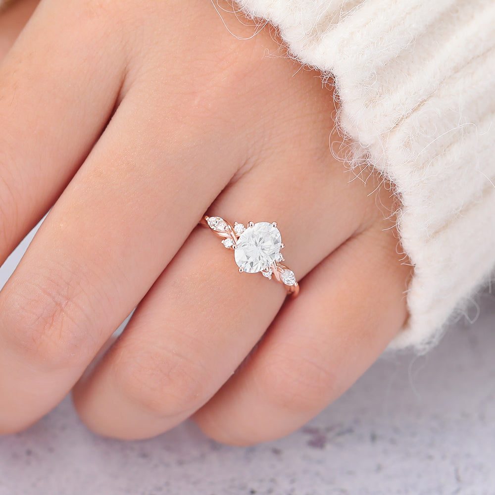 1.33 CT Oval Cluster Twisted Shank Moissanite Engagement Ring