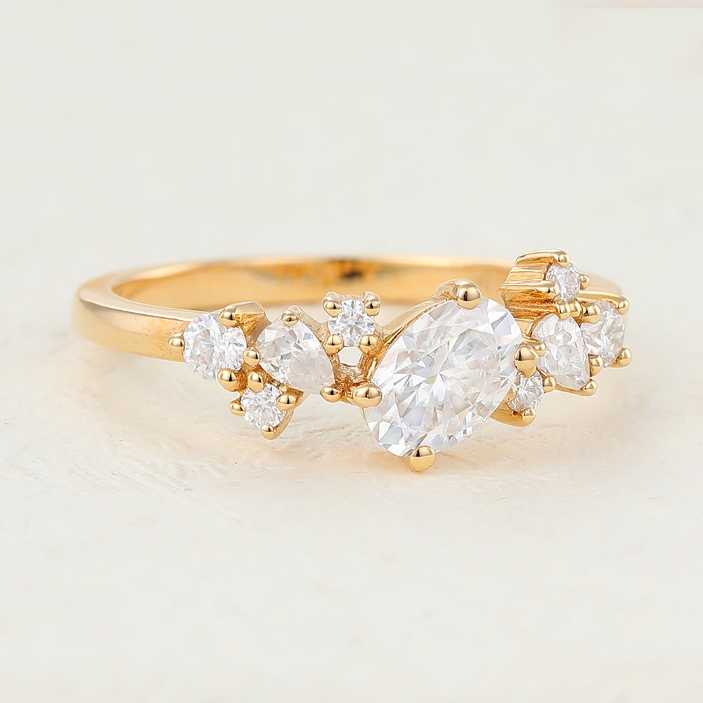 0.85 CT Pear Cluster Moissanite Engagement Ring