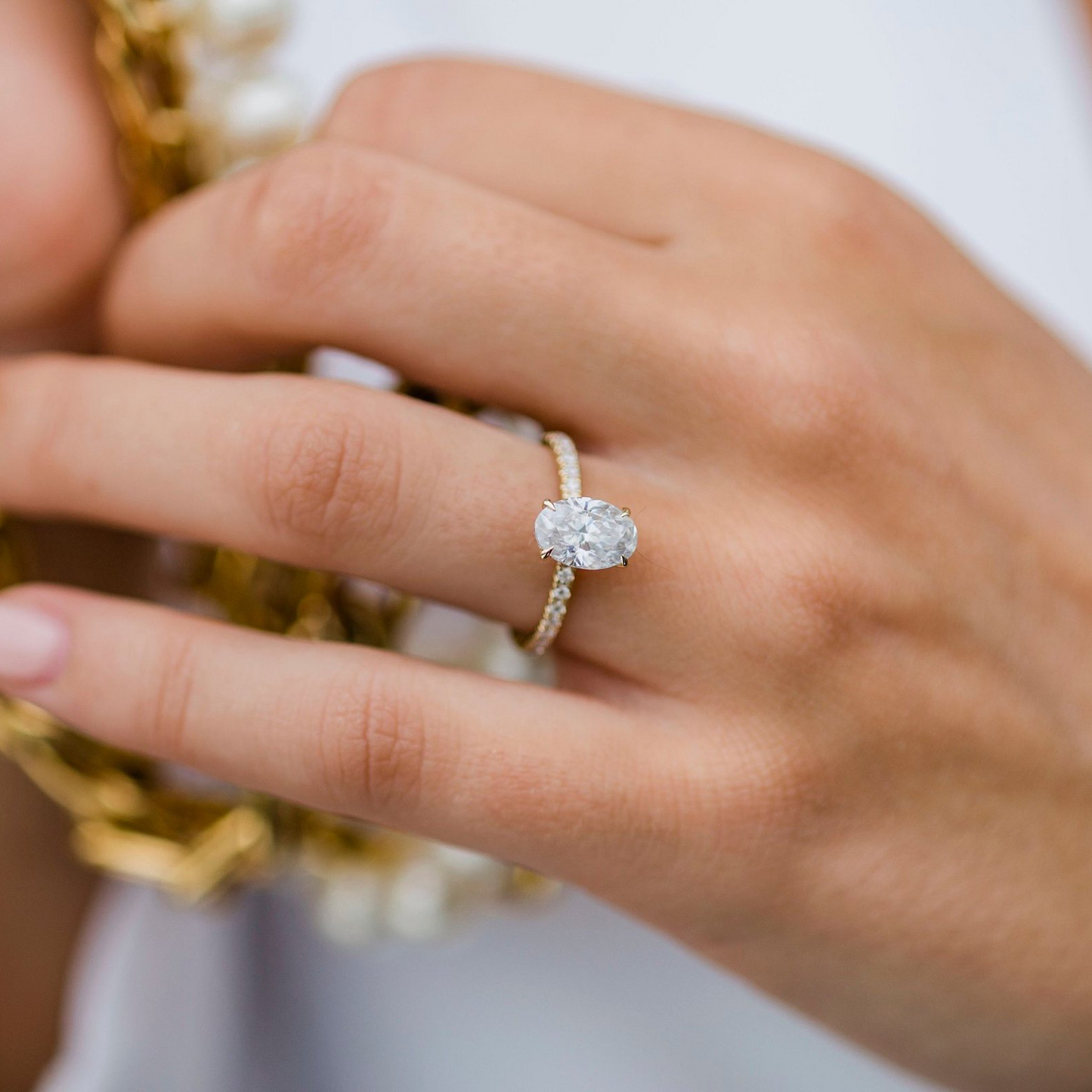1.85 CT Oval Pave Lab Grown Diamond Engagement Ring