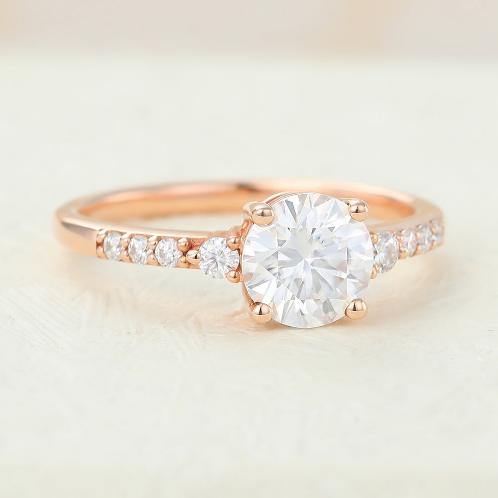 0.88 CT Round Pave Moissanite Engagement Ring